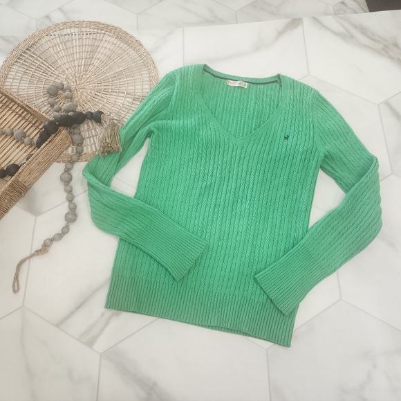 [ Old Navy] y2kvibes green vneck cable knit vibes long sleeve pull over sweater - Picture 2 of 9